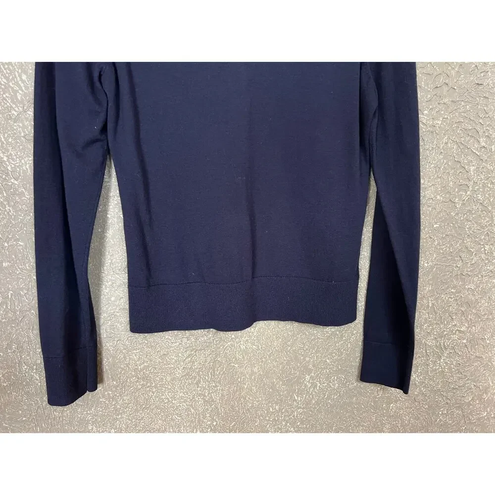 Ann Taylor Navy Blue Long Sleeve Button Front Cardigan Cotton Blend Size Medium - Picture 6 of 9